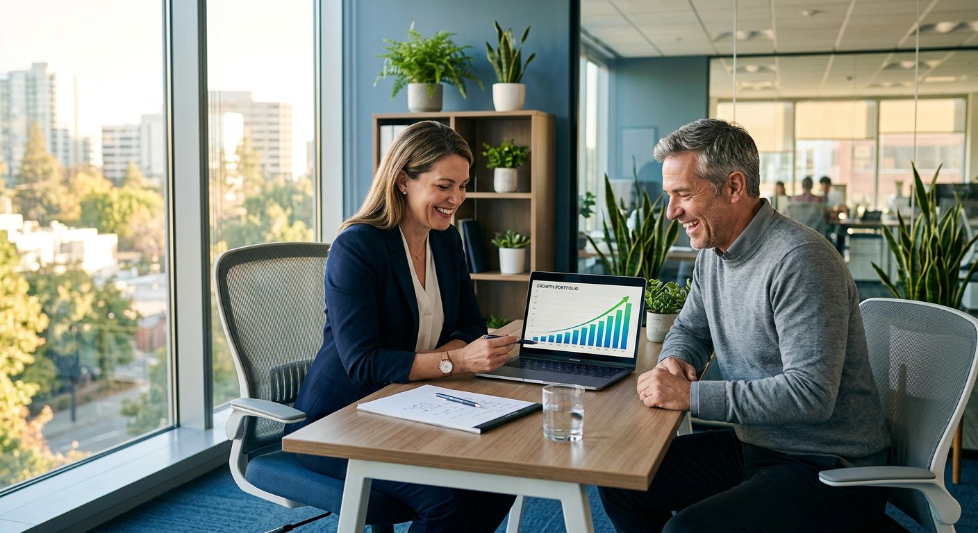 Financial advisor helping a client review a growth plan
